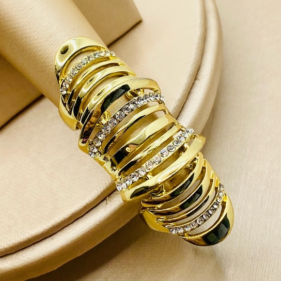 NWOT Fashion Yellow Gold Plated CZ Knuckle Finger Ring - Picture 3 of 12